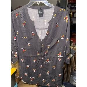 Disney Mickey Mouse Gray Tunic Top Blouse Roll Tab Sleeve Size S